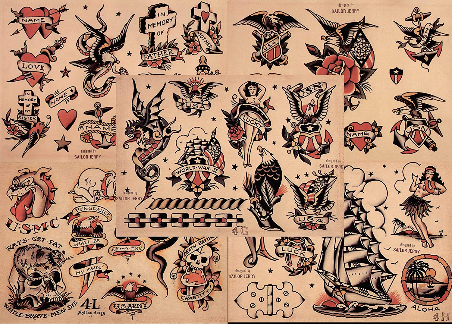 Série de Desenhos de um dos primórdios da tatuagem "Saylor Jerry"